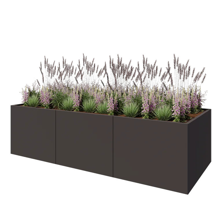 Ζαρντινιέρα XXL από χάλυβα - Ορθογώνιο - 300 x 120 x 80 cm - Άλλο χρώμα RAL - Με πλάκα βάσης