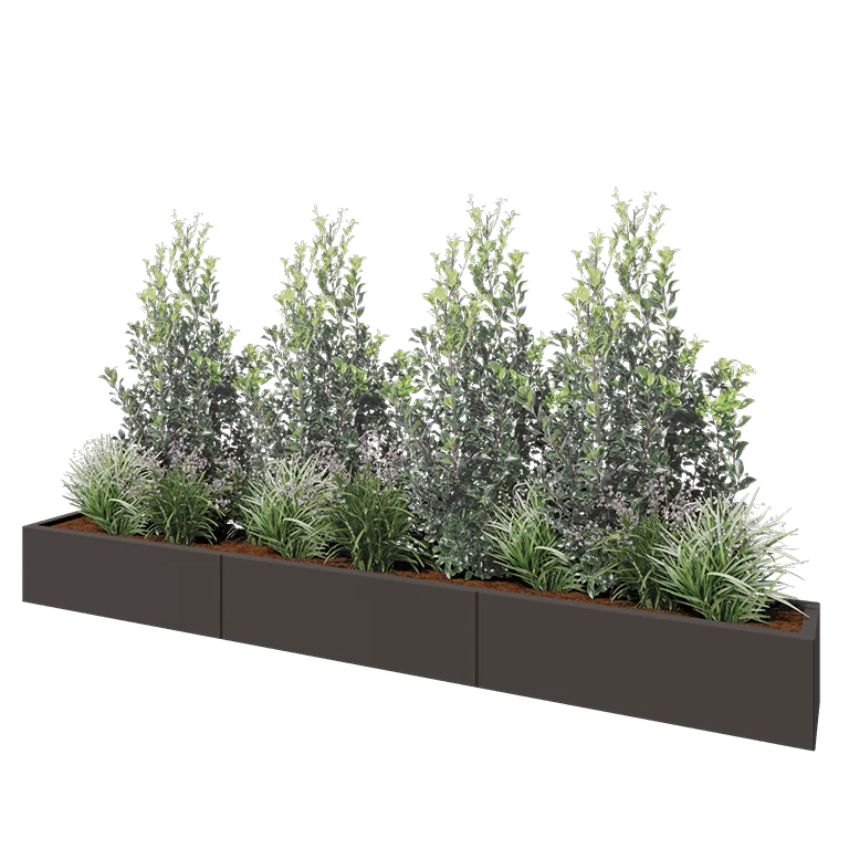 Ζαρντινιέρα XXL από χάλυβα - Ορθογώνιο - 300 x 30 x 30 cm - Άλλο χρώμα RAL - Με πλάκα βάσης