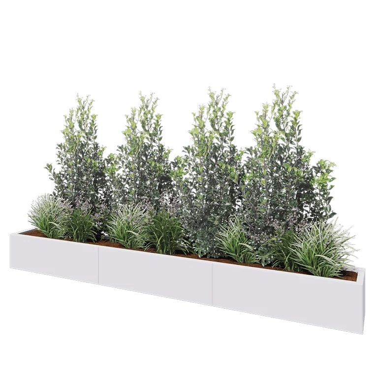 Ζαρντινιέρα XXL από χάλυβα - Ορθογώνιο - 300 x 30 x 30 cm - RAL9010 ματ (λευκό) - Με πλάκα βάσης