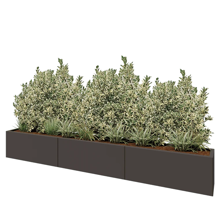 Ζαρντινιέρα XXL από χάλυβα - Ορθογώνιο - 300 x 30 x 40 cm - RAL7016 ματ (ανθρακί γκρι) - Με πλάκα βάσης