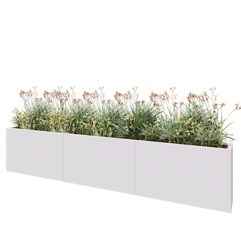 Ζαρντινιέρα XXL από χάλυβα - Ορθογώνιο - 300 x 30 x 60 cm - RAL9010 ματ (λευκό) - Με πλάκα βάσης