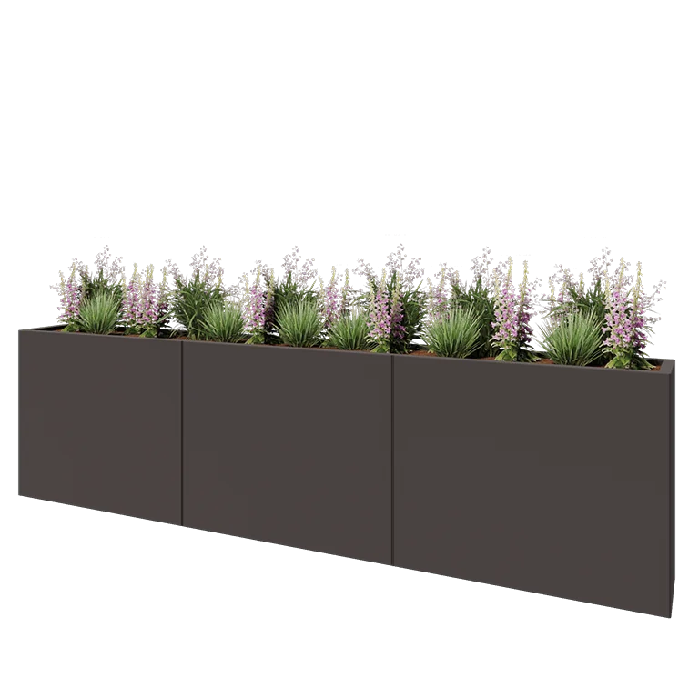 Ζαρντινιέρα XXL από χάλυβα - Ορθογώνιο - 300 x 30 x 80 cm - RAL7016 ματ (ανθρακί γκρι) - Με πλάκα βάσης