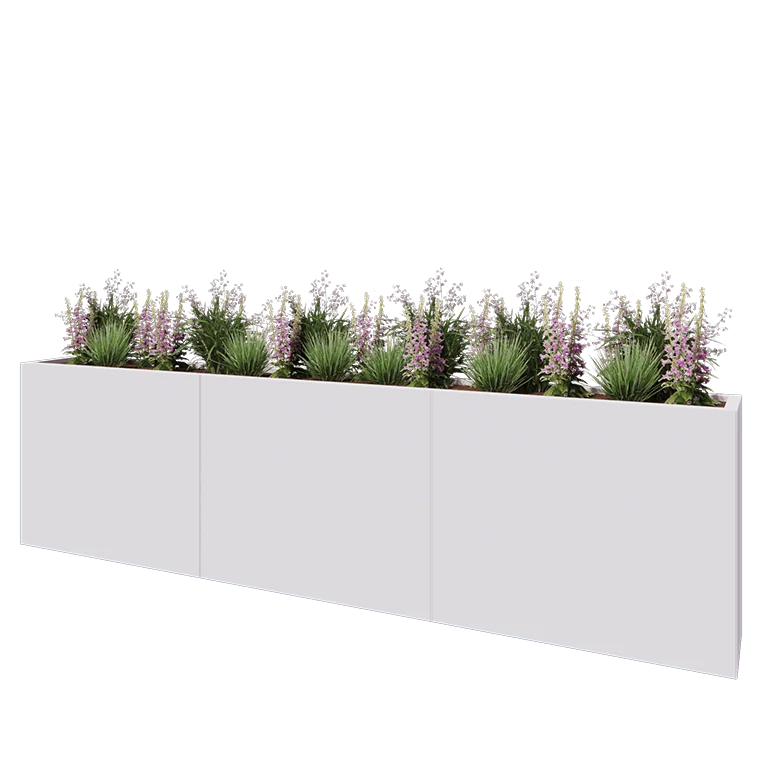 Ζαρντινιέρα XXL από χάλυβα - Ορθογώνιο - 300 x 30 x 80 cm - RAL9010 ματ (λευκό) - Με πλάκα βάσης