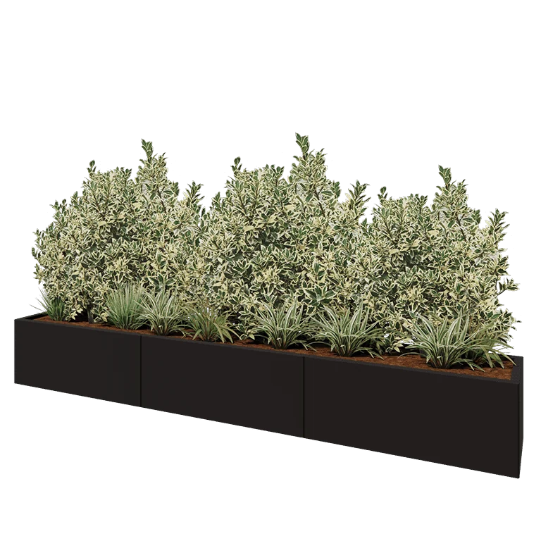 Ζαρντινιέρα XXL από χάλυβα - Ορθογώνιο - 300 x 40 x 40 cm - RAL9005 ματ (μαύρο) - Με πλάκα βάσης
