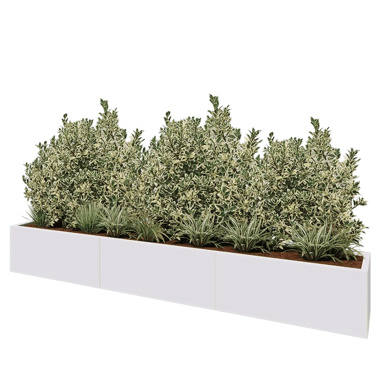 Ζαρντινιέρα XXL από χάλυβα - Ορθογώνιο - 300 x 40 x 40 cm - RAL9010 ματ (λευκό) - Με πλάκα βάσης