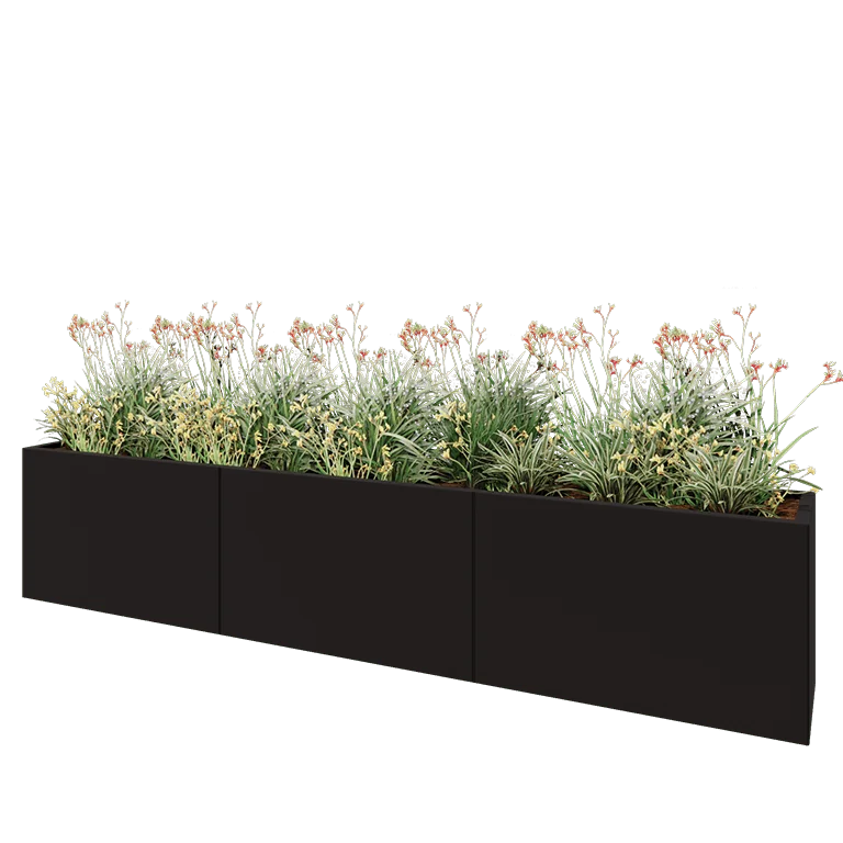 Ζαρντινιέρα XXL από χάλυβα - Ορθογώνιο - 300 x 40 x 60 cm - RAL9005 ματ (μαύρο) - Χωρίς πλάκα βάσης