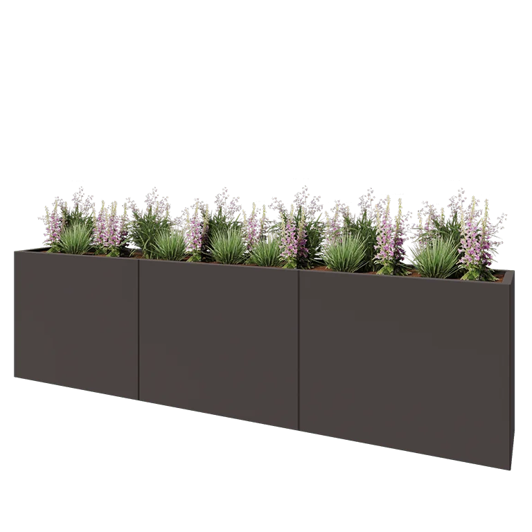 Ζαρντινιέρα XXL από χάλυβα - Ορθογώνιο - 300 x 40 x 80 cm - RAL7016 ματ (ανθρακί γκρι) - Με πλάκα βάσης