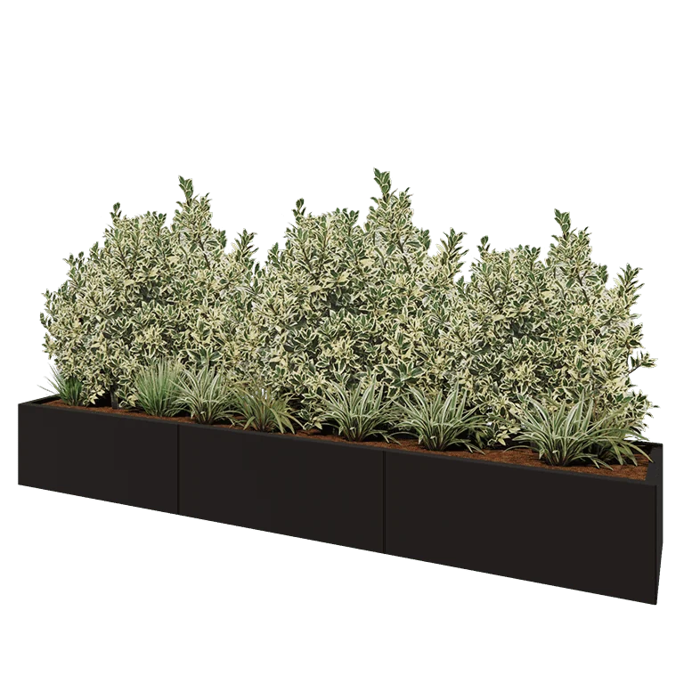 Ζαρντινιέρα XXL από χάλυβα - Ορθογώνιο - 300 x 50 x 40 cm - RAL9005 ματ (μαύρο) - Με πλάκα βάσης