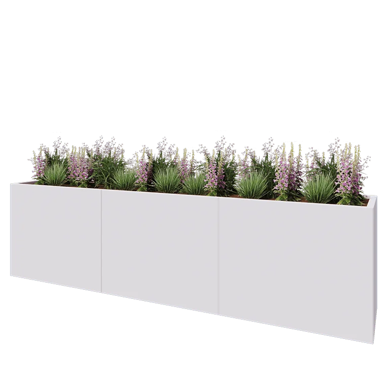 Ζαρντινιέρα XXL από χάλυβα - Ορθογώνιο - 300 x 50 x 80 cm - RAL9010 ματ (λευκό) - Με πλάκα βάσης