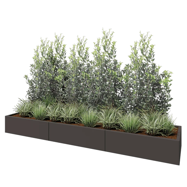 Ζαρντινιέρα XXL από χάλυβα - Ορθογώνιο - 300 x 60 x 30 cm - Άλλο χρώμα RAL - Με πλάκα βάσης