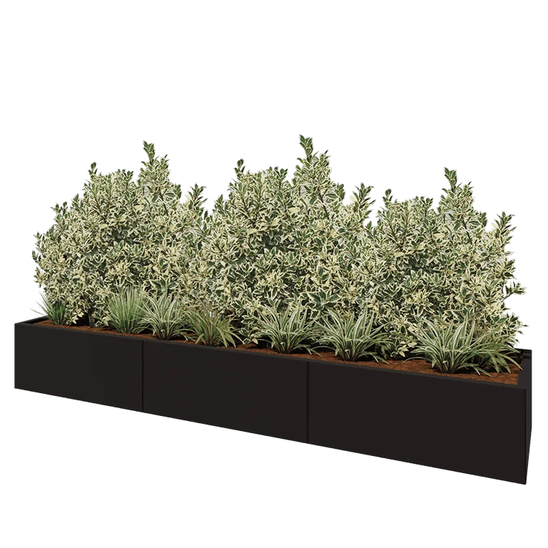 Ζαρντινιέρα XXL από χάλυβα - Ορθογώνιο - 300 x 60 x 40 cm - RAL9005 ματ (μαύρο) - Με πλάκα βάσης