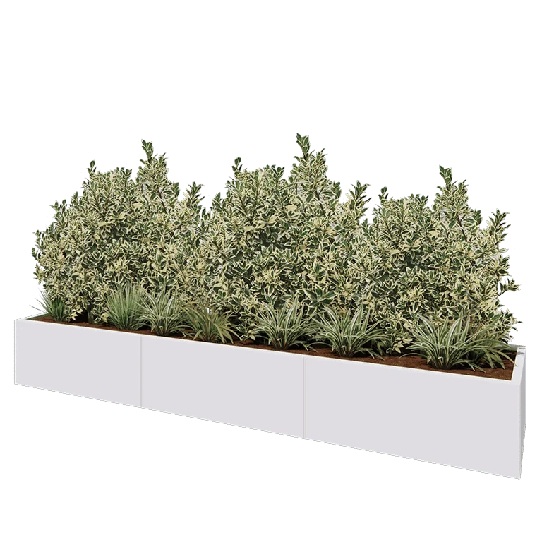Ζαρντινιέρα XXL από χάλυβα - Ορθογώνιο - 300 x 60 x 40 cm - RAL9010 ματ (λευκό) - Με πλάκα βάσης