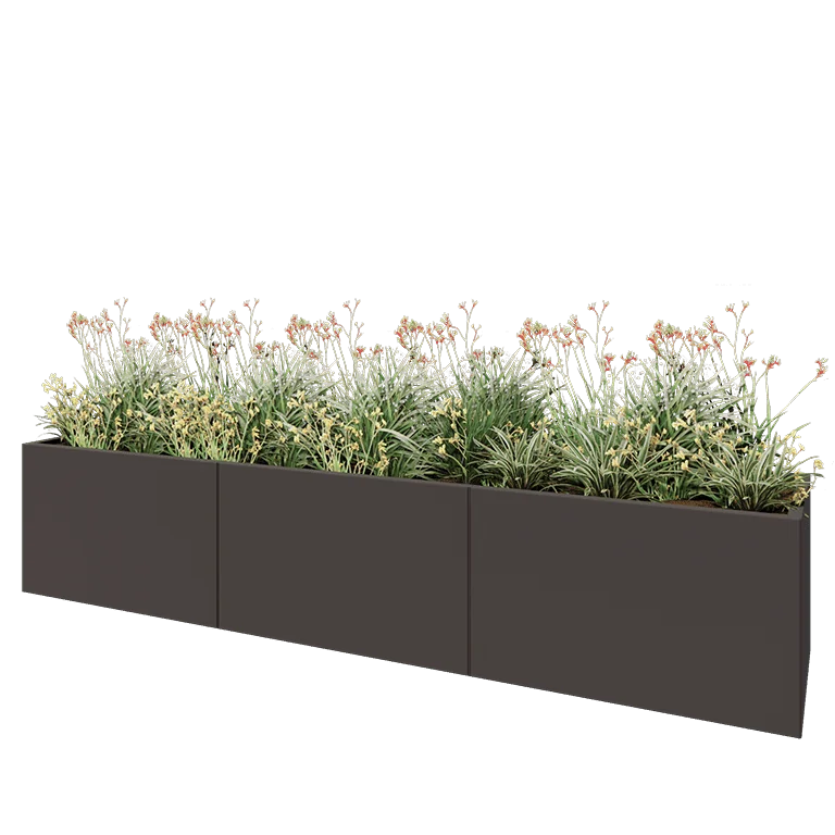 Ζαρντινιέρα XXL από χάλυβα - Ορθογώνιο - 300 x 60 x 60 cm - RAL7016 ματ (ανθρακί γκρι) - Με πλάκα βάσης