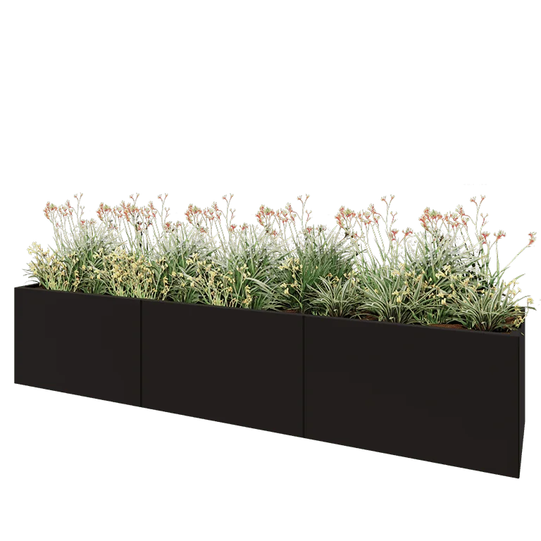 Ζαρντινιέρα XXL από χάλυβα - Ορθογώνιο - 300 x 60 x 60 cm - RAL9005 ματ (μαύρο) - Με πλάκα βάσης