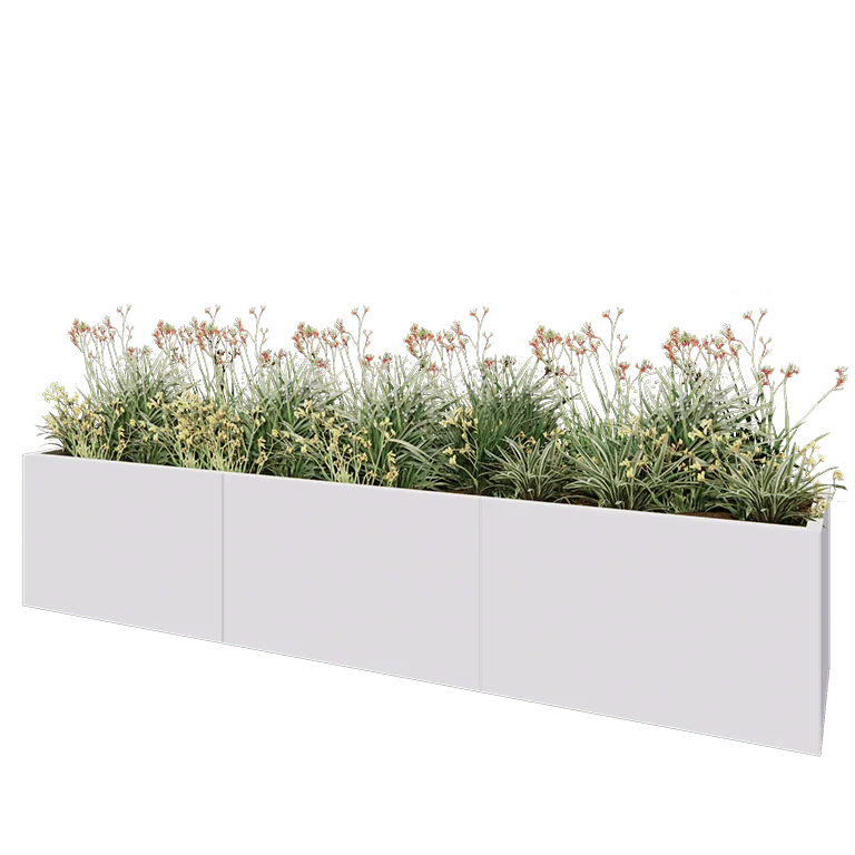Ζαρντινιέρα XXL από χάλυβα - Ορθογώνιο - 300 x 60 x 60 cm - RAL9010 ματ (λευκό) - Με πλάκα βάσης