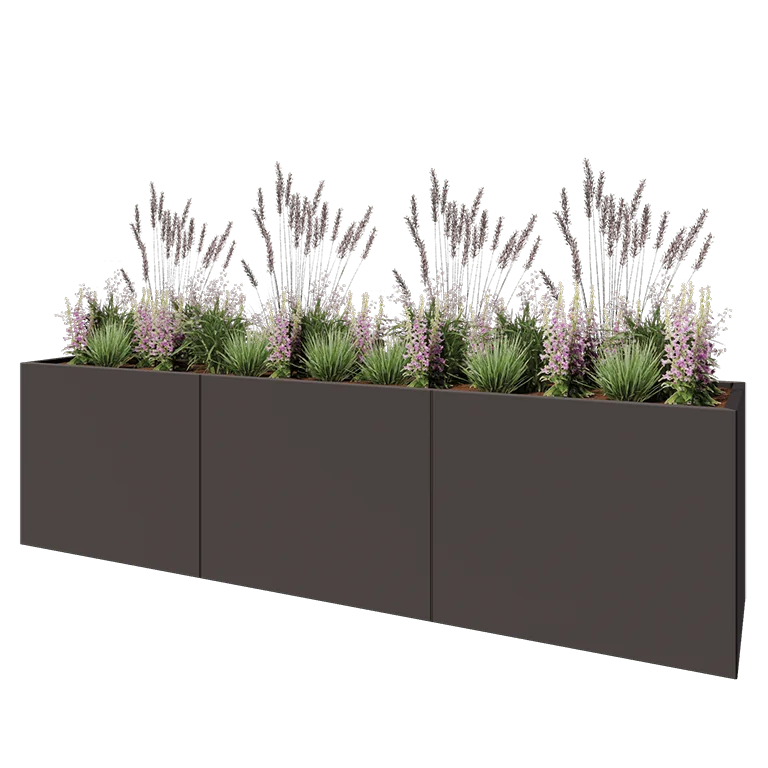 Ζαρντινιέρα XXL από χάλυβα - Ορθογώνιο - 300 x 60 x 80 cm - Άλλο χρώμα RAL - Με πλάκα βάσης